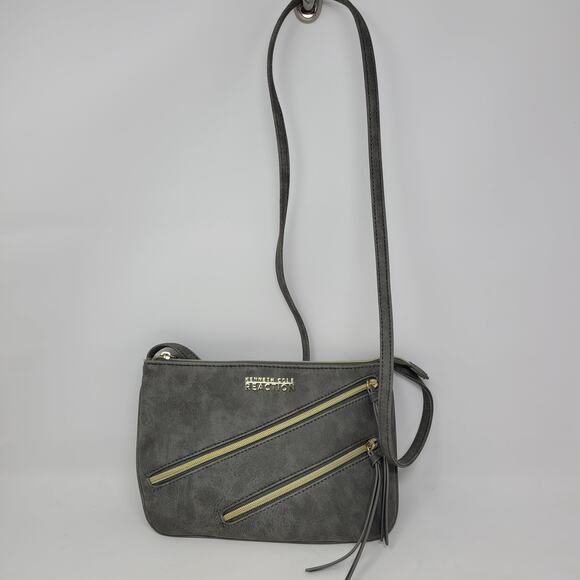 Kenneth Cole Reaction Women's Mini Lasso Cross Body Bag Silver Grey Suede Gold - Picture 6 of 6